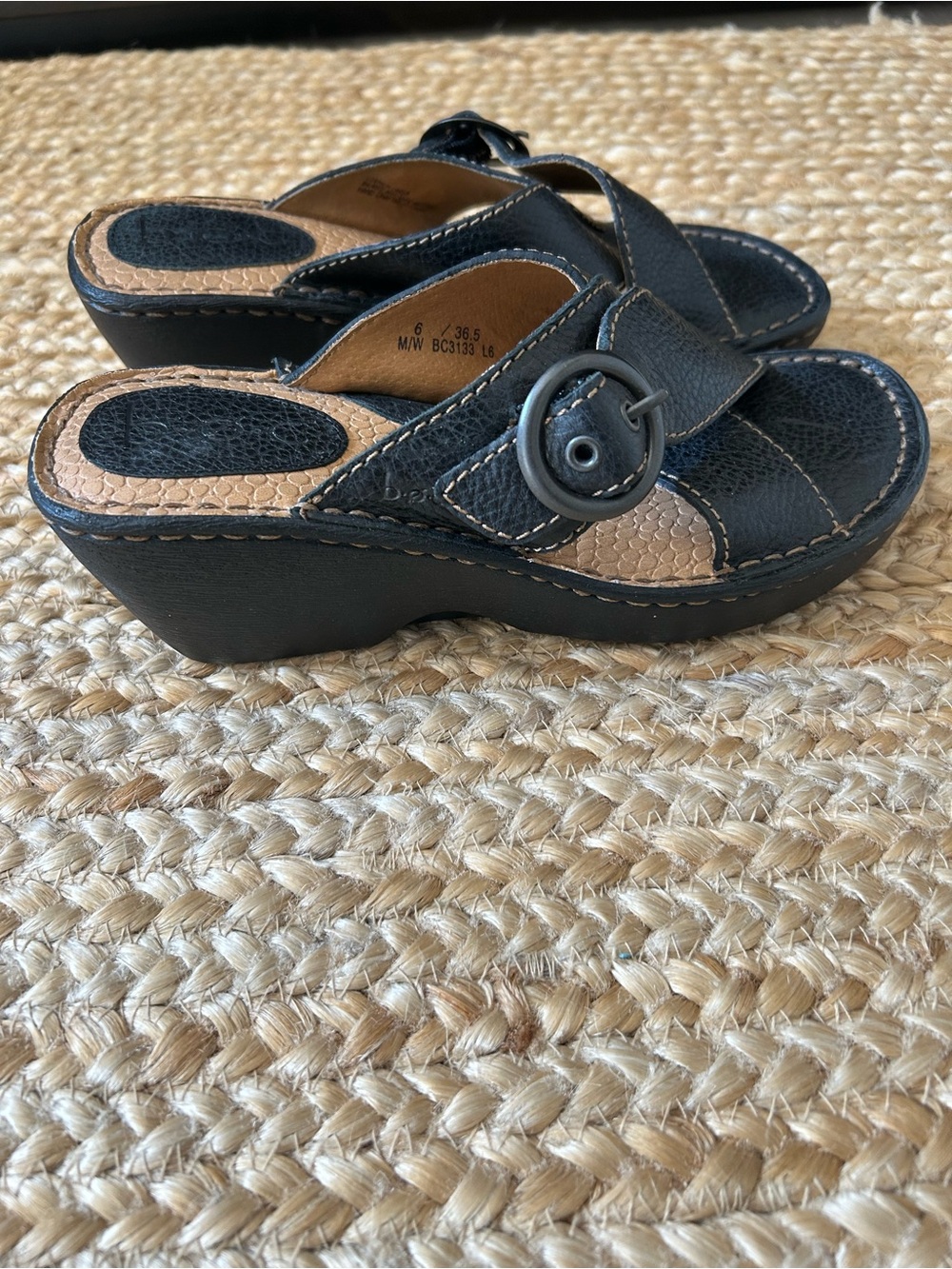 NWOT boc Black Wedge Slide Mules with Decorative Buckle 6